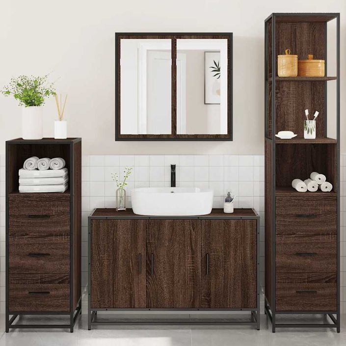 Ensemble de meubles de salle de bain 4 pcs chêne marron - Photo n°4