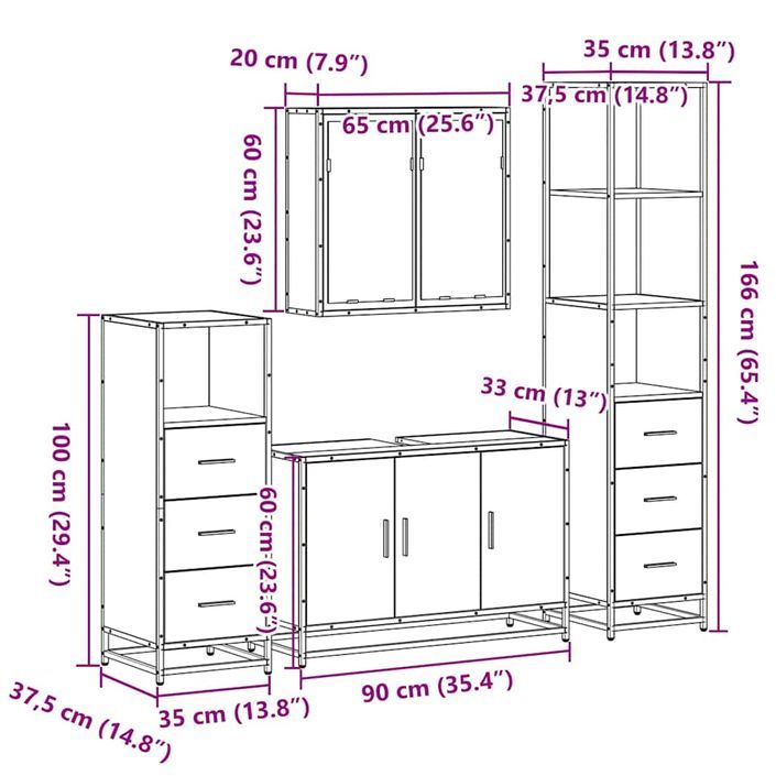 Ensemble de meubles de salle de bain 4 pcs chêne marron - Photo n°11