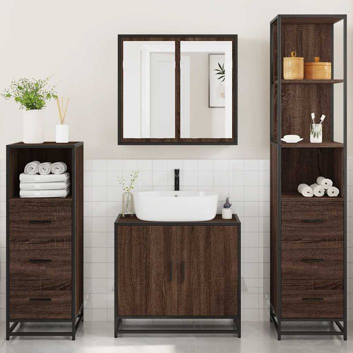 Ensemble de meubles de salle de bain 4 pcs chêne marron - Photo n°4