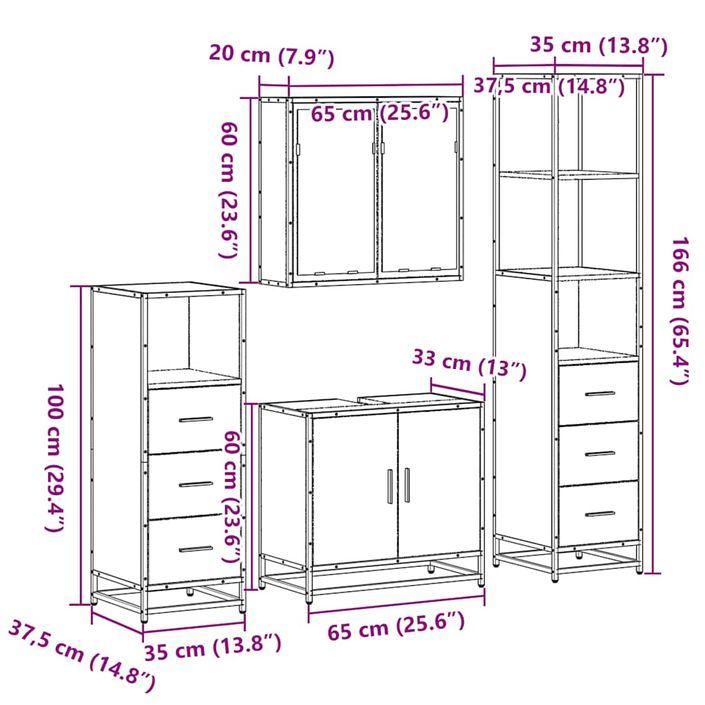 Ensemble de meubles de salle de bain 4 pcs chêne marron - Photo n°11