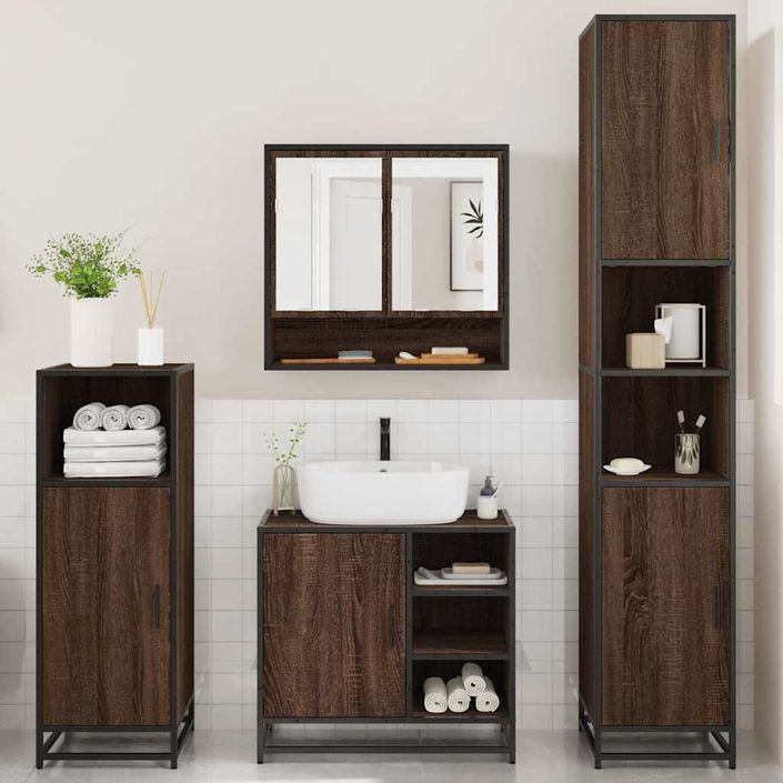 Ensemble de meubles de salle de bain 4 pcs chêne marron - Photo n°4