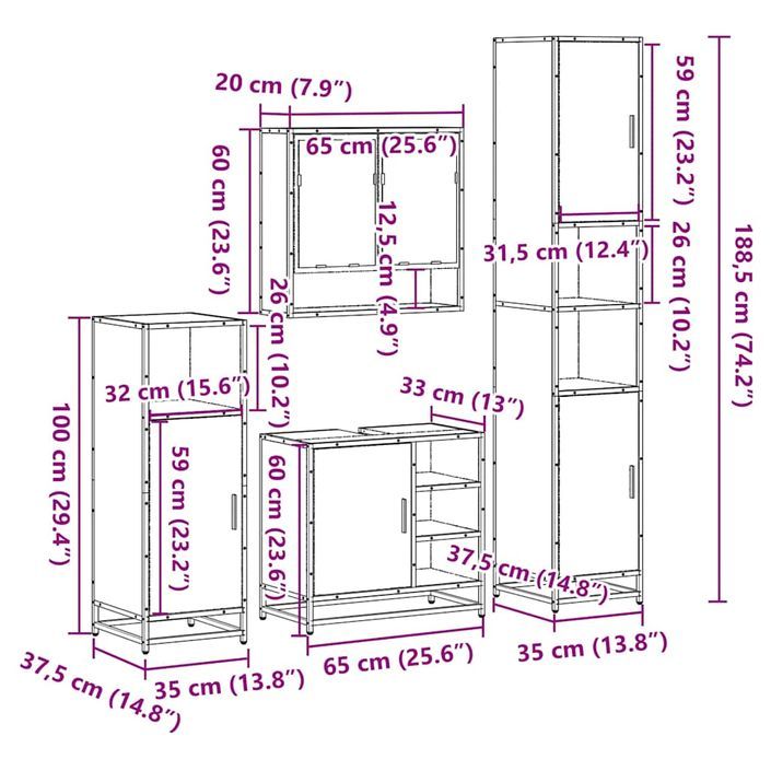 Ensemble de meubles de salle de bain 4 pcs chêne marron - Photo n°11