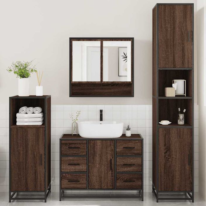 Ensemble de meubles de salle de bain 4 pcs chêne marron - Photo n°4