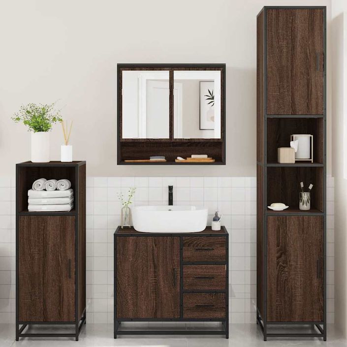 Ensemble de meubles de salle de bain 4 pcs chêne marron - Photo n°3