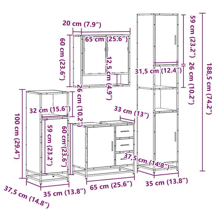 Ensemble de meubles de salle de bain 4 pcs chêne marron - Photo n°11