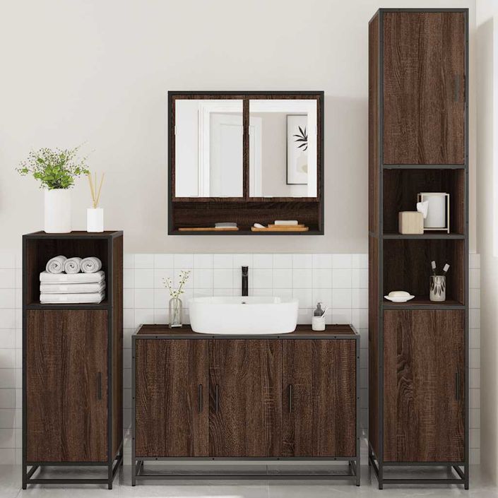 Ensemble de meubles de salle de bain 4 pcs chêne marron - Photo n°3