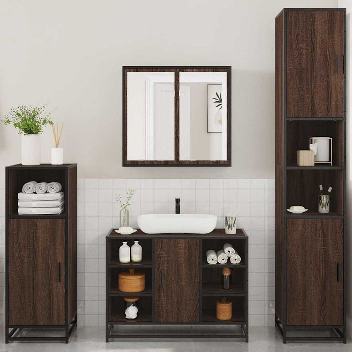 Ensemble de meubles de salle de bain 4 pcs chêne marron - Photo n°3