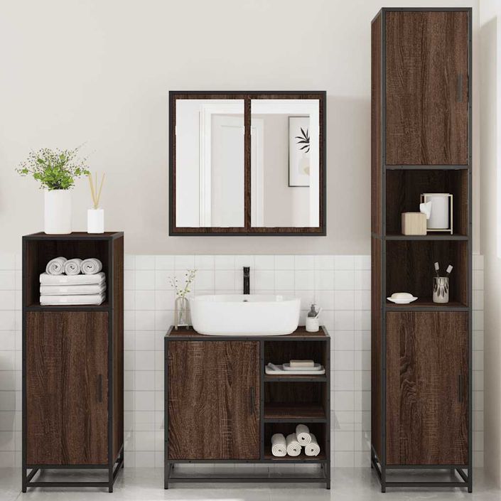 Ensemble de meubles de salle de bain 4 pcs chêne marron - Photo n°3