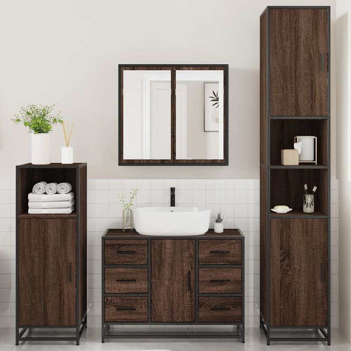 Ensemble de meubles de salle de bain 4 pcs chêne marron - Photo n°3