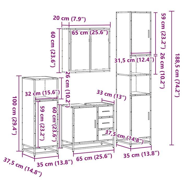 Ensemble de meubles de salle de bain 4 pcs chêne marron - Photo n°11