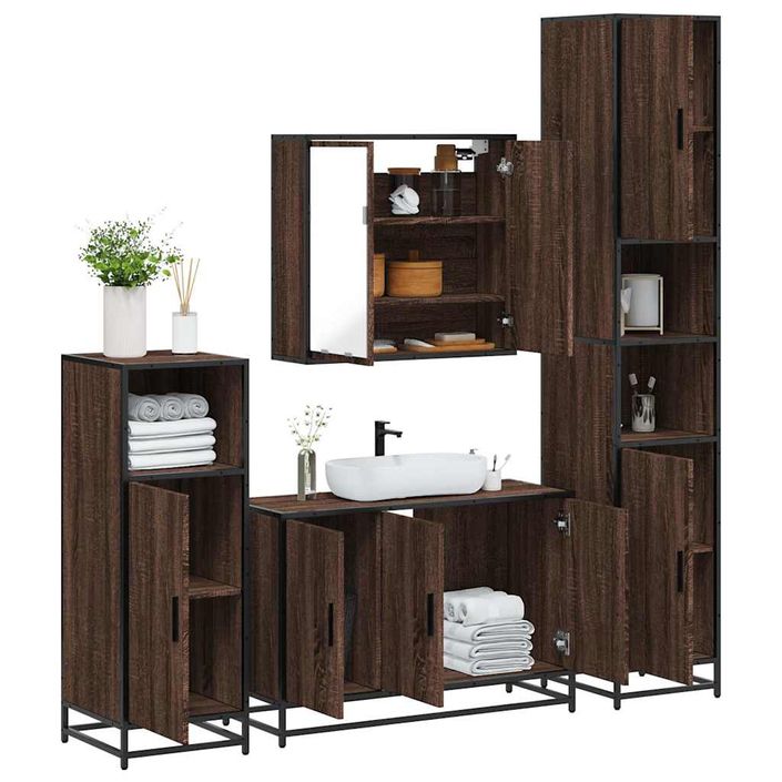 Ensemble de meubles de salle de bain 4 pcs chêne marron - Photo n°1