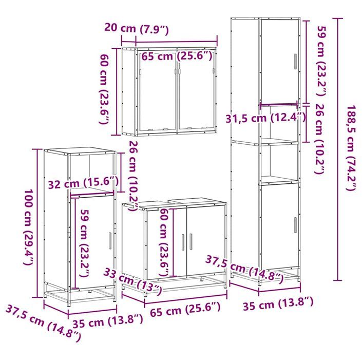 Ensemble de meubles de salle de bain 4 pcs chêne marron - Photo n°11