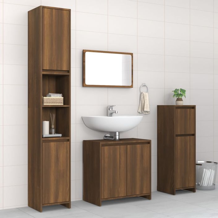 Ensemble de meubles de salle de bain 4 pcs Chêne marron - Photo n°1