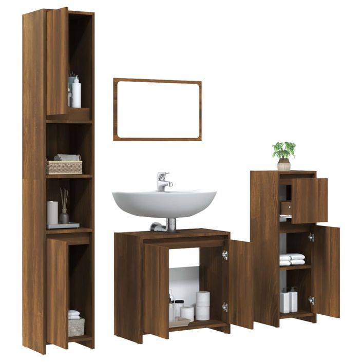 Ensemble de meubles de salle de bain 4 pcs Chêne marron - Photo n°4