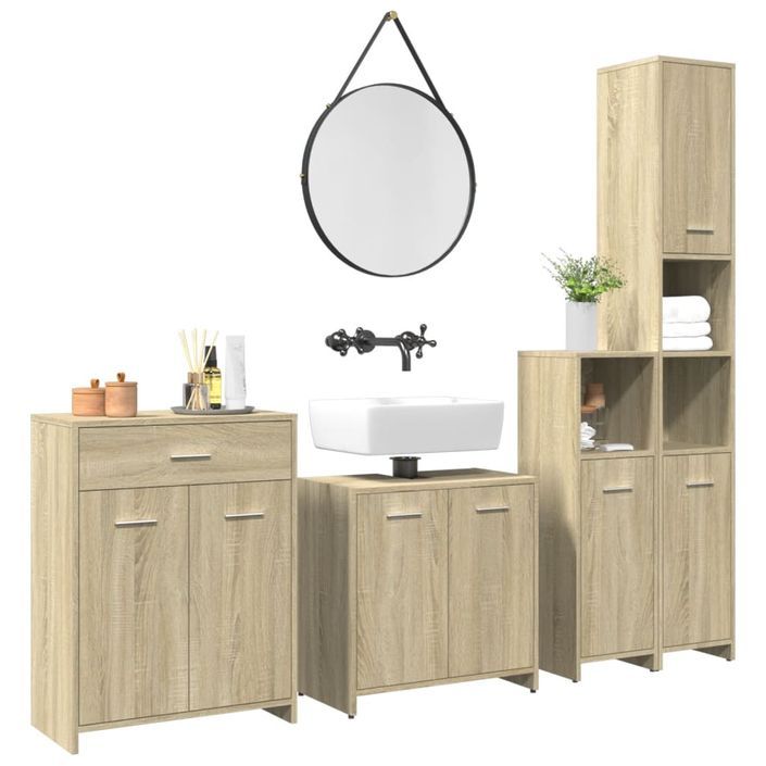 Ensemble de meubles de salle de bain 4 pcs chêne sonoma - Photo n°1