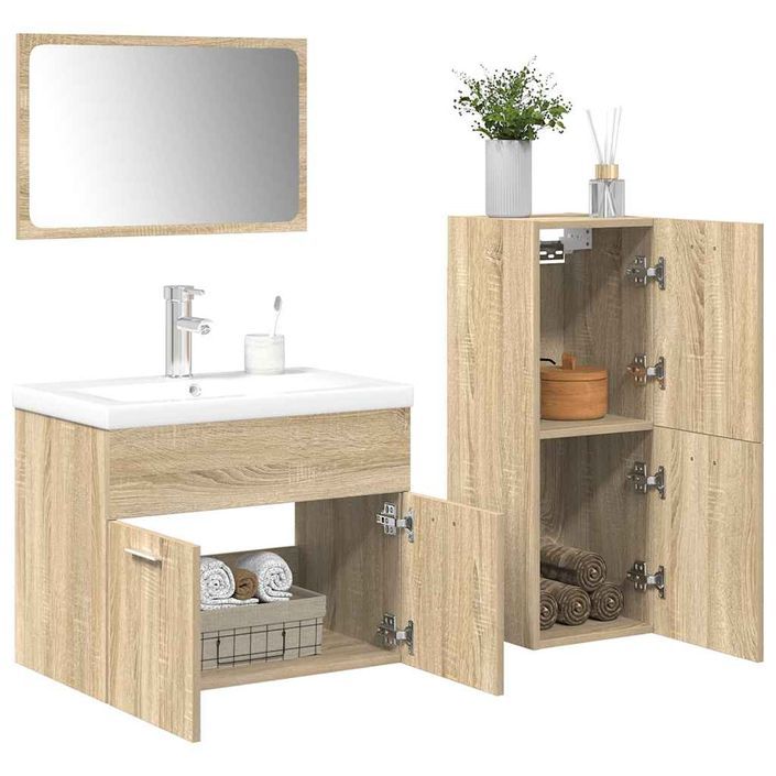 Ensemble de meubles de salle de bain 4 pcs chêne sonoma - Photo n°1