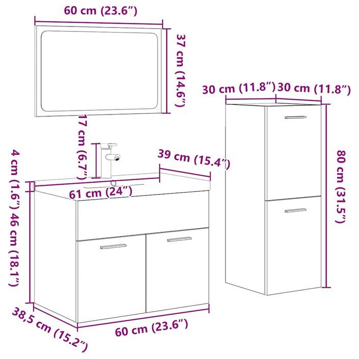 Ensemble de meubles de salle de bain 4 pcs chêne sonoma - Photo n°12