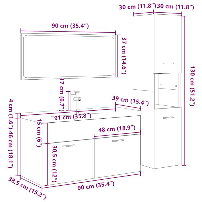 Ensemble de meubles de salle de bain 4 pcs chêne sonoma - Photo n°12