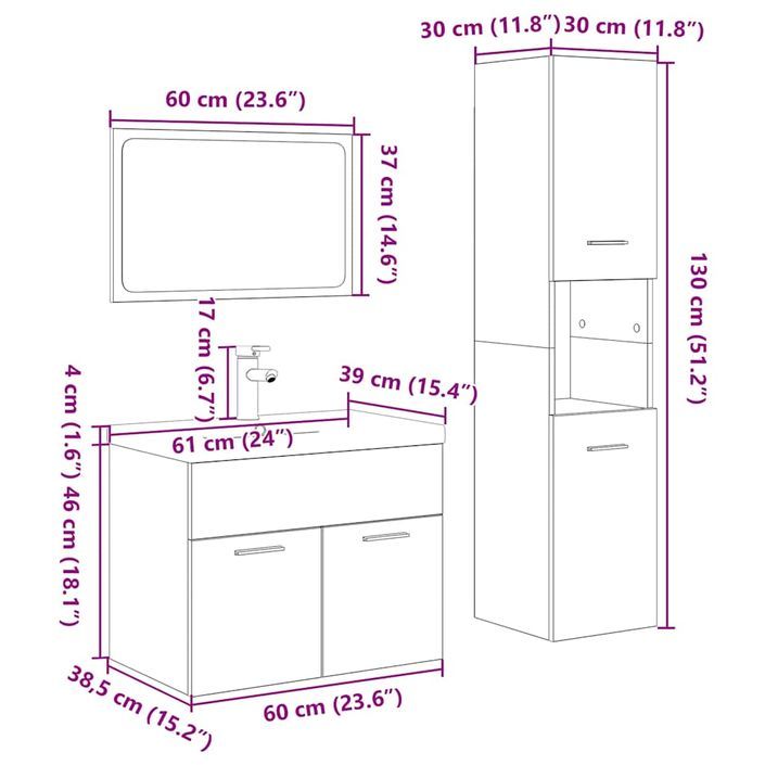 Ensemble de meubles de salle de bain 4 pcs chêne sonoma - Photo n°12