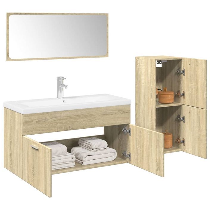 Ensemble de meubles de salle de bain 4 pcs chêne sonoma - Photo n°1