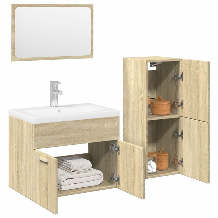 Ensemble de meubles de salle de bain 4 pcs chêne sonoma - Photo n°1