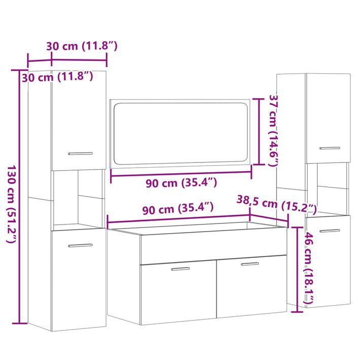 Ensemble de meubles de salle de bain 4 pcs chêne sonoma - Photo n°10