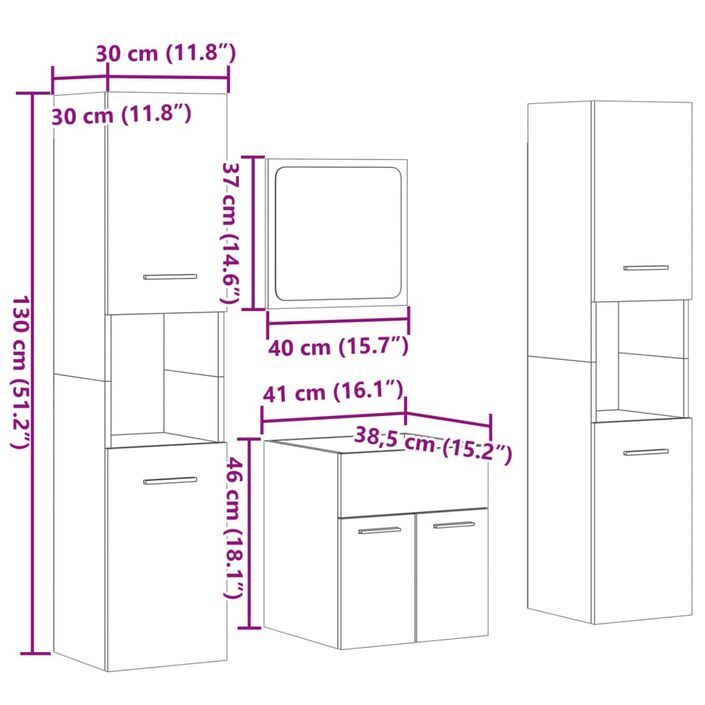 Ensemble de meubles de salle de bain 4 pcs chêne sonoma - Photo n°10