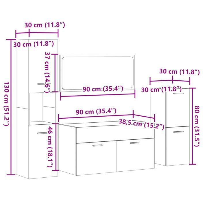 Ensemble de meubles de salle de bain 4 pcs chêne sonoma - Photo n°12