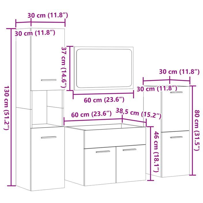 Ensemble de meubles de salle de bain 4 pcs chêne sonoma - Photo n°12