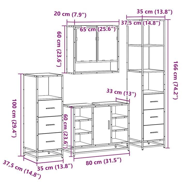 Ensemble de meubles de salle de bain 4 pcs chêne sonoma - Photo n°11