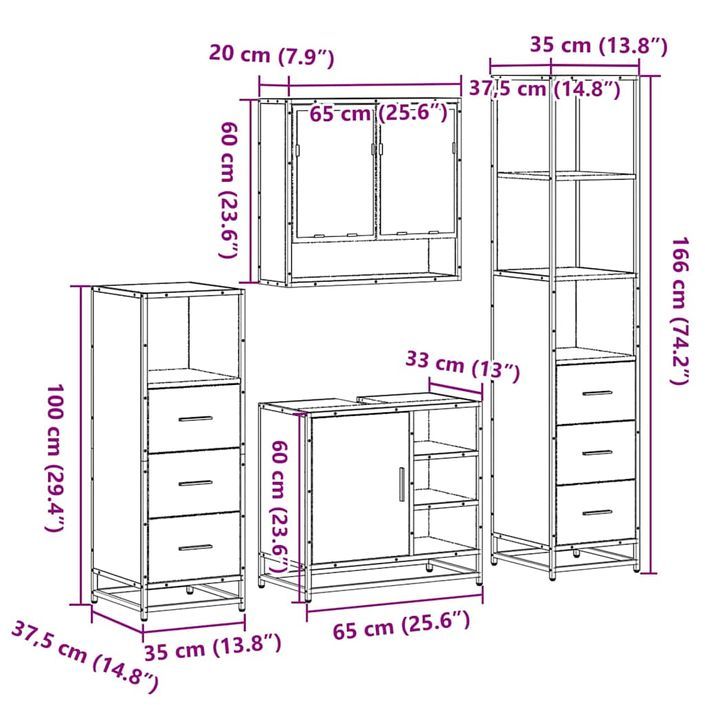 Ensemble de meubles de salle de bain 4 pcs chêne sonoma - Photo n°11