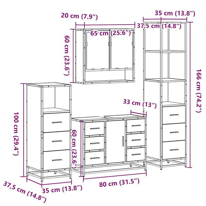 Ensemble de meubles de salle de bain 4 pcs chêne sonoma - Photo n°11