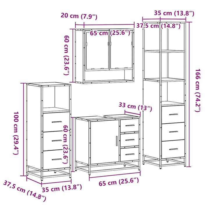 Ensemble de meubles de salle de bain 4 pcs chêne sonoma - Photo n°11