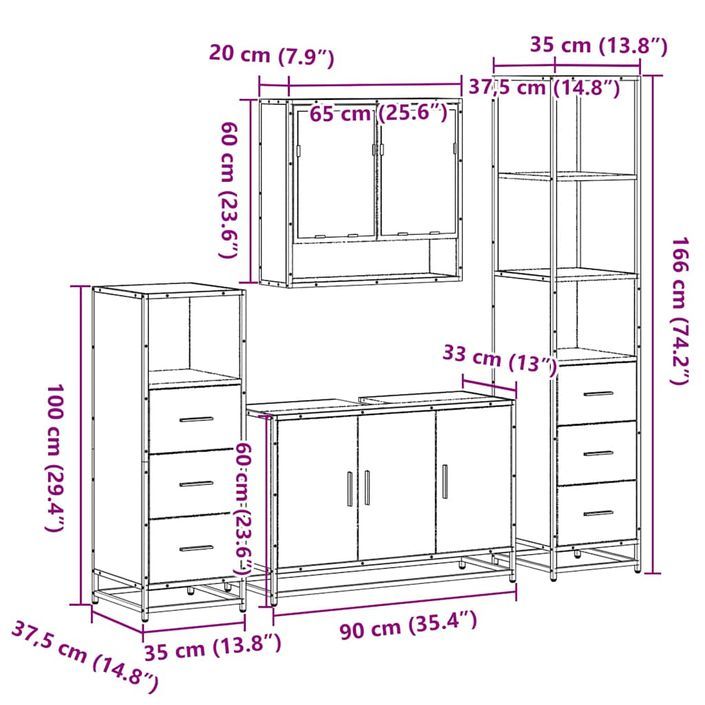 Ensemble de meubles de salle de bain 4 pcs chêne sonoma - Photo n°11