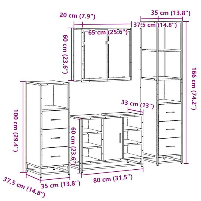 Ensemble de meubles de salle de bain 4 pcs chêne sonoma - Photo n°11