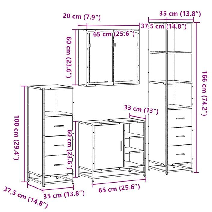 Ensemble de meubles de salle de bain 4 pcs chêne sonoma - Photo n°11