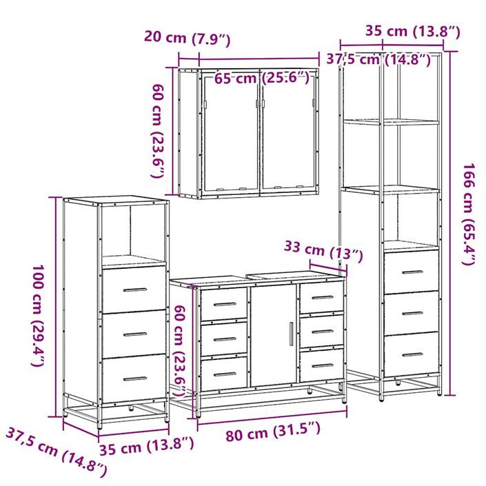 Ensemble de meubles de salle de bain 4 pcs chêne sonoma - Photo n°11