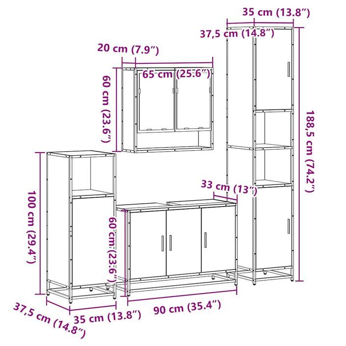 Ensemble de meubles de salle de bain 4 pcs chêne sonoma - Photo n°11