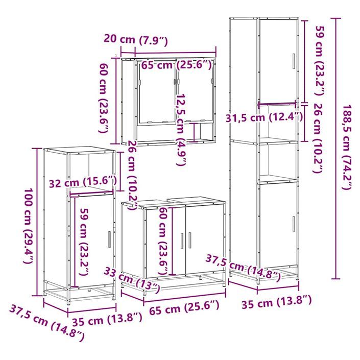 Ensemble de meubles de salle de bain 4 pcs chêne sonoma - Photo n°11