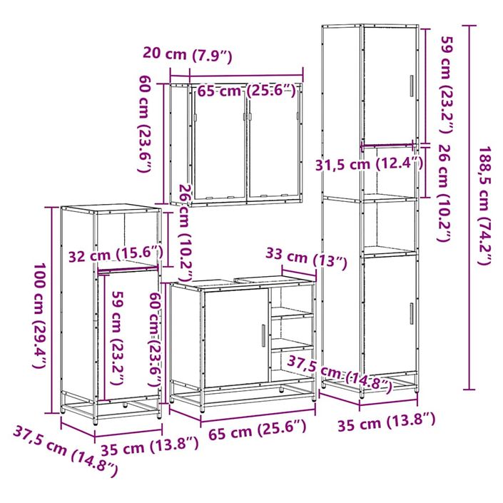 Ensemble de meubles de salle de bain 4 pcs chêne sonoma - Photo n°11