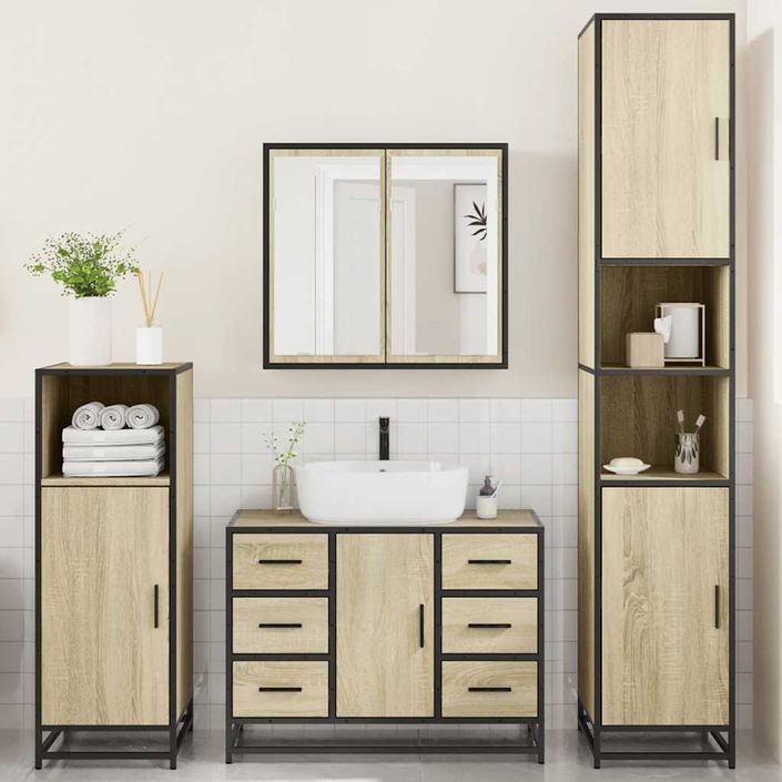 Ensemble de meubles de salle de bain 4 pcs chêne sonoma - Photo n°3