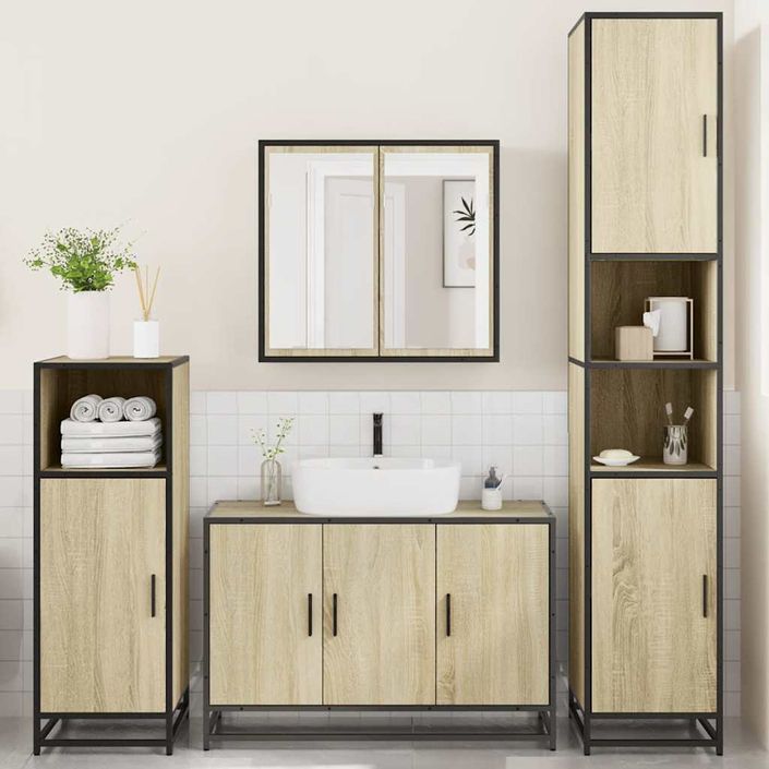 Ensemble de meubles de salle de bain 4 pcs chêne sonoma - Photo n°3