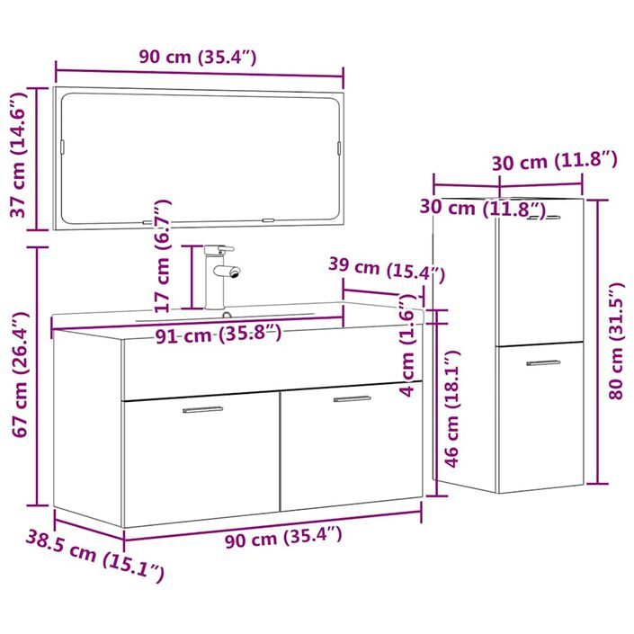 Ensemble de meubles de salle de bain 4 pcs gris béton - Photo n°12