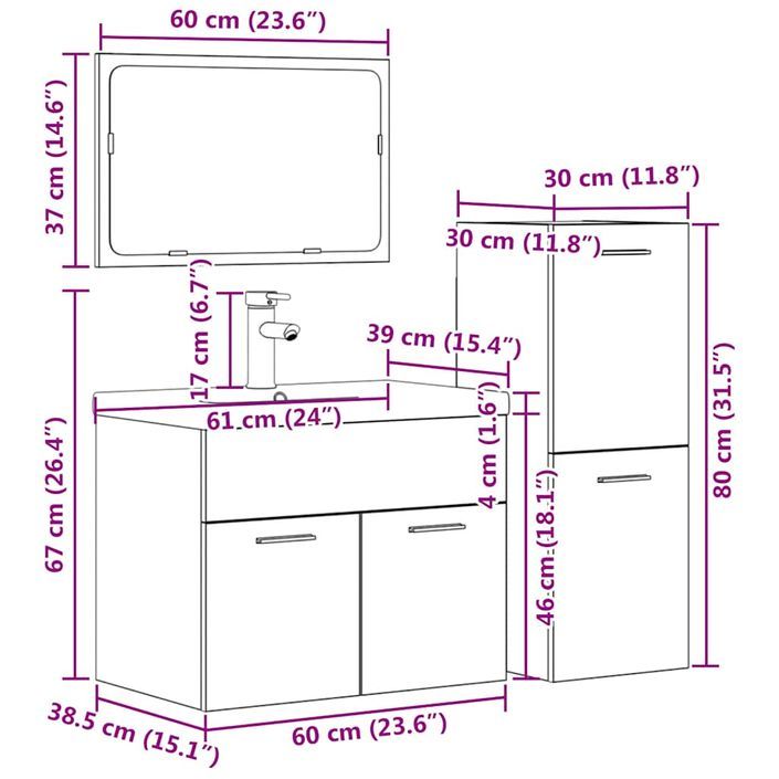 Ensemble de meubles de salle de bain 4 pcs gris béton - Photo n°12