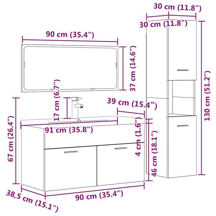 Ensemble de meubles de salle de bain 4 pcs gris béton - Photo n°12