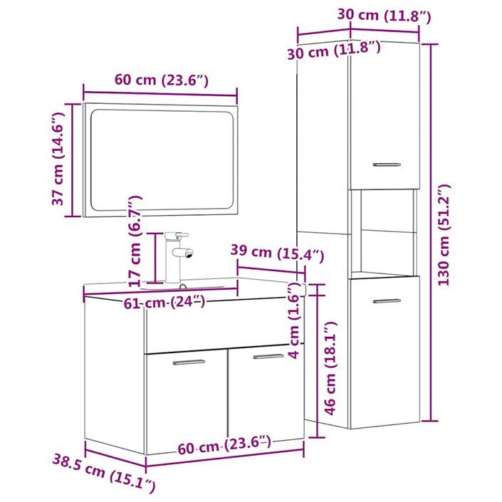 Ensemble de meubles de salle de bain 4 pcs gris béton - Photo n°12