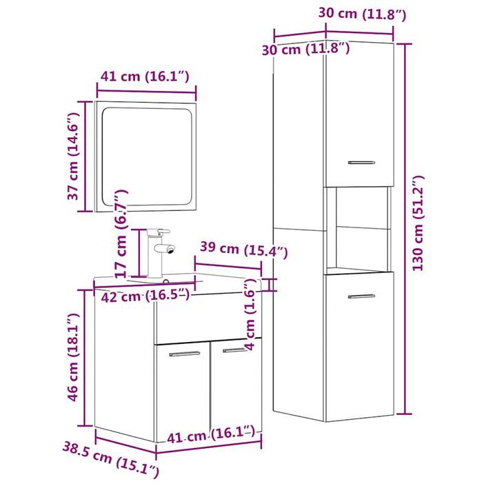 Ensemble de meubles de salle de bain 4 pcs gris béton - Photo n°12