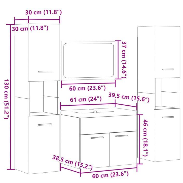 Ensemble de meubles de salle de bain 4 pcs gris béton - Photo n°12