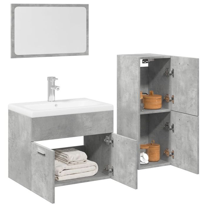 Ensemble de meubles de salle de bain 4 pcs gris béton - Photo n°1