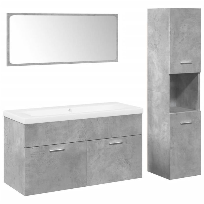 Ensemble de meubles de salle de bain 4 pcs gris béton - Photo n°2